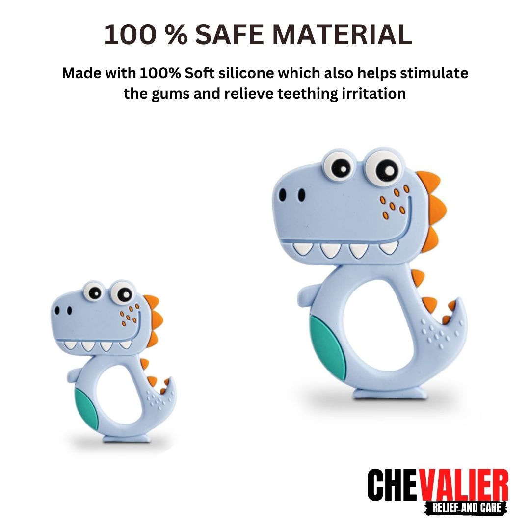 Soft Silicone Baby Teether, Dinosaur, Sky-blue