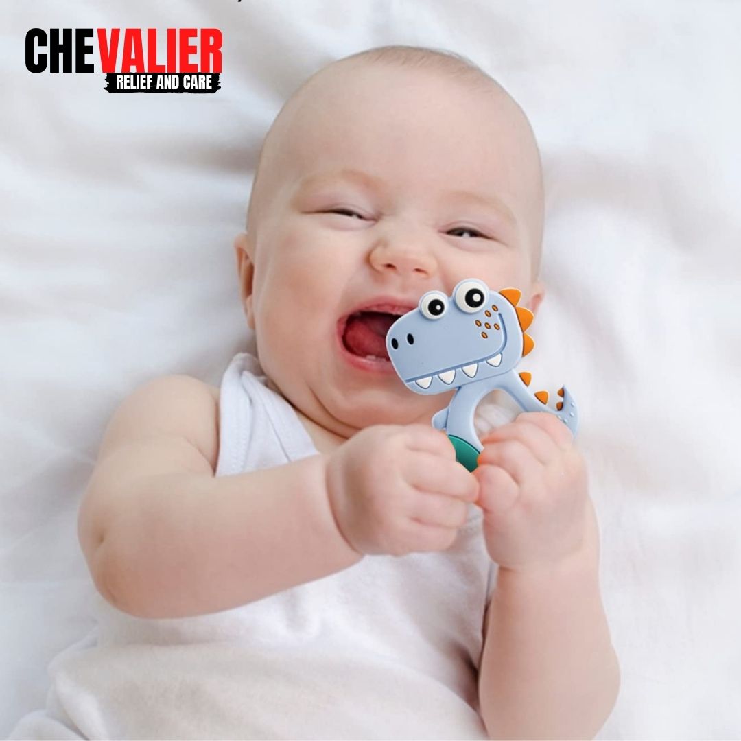 Soft Silicone Baby Teether, Dinosaur, Sky-blue