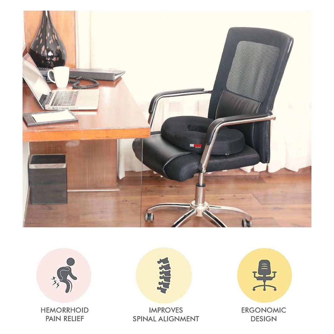 CHEVALIER Donut Round Ring Coccyx Seat Cushion for Piles Patients, Pregnancy | Soft Foam Pillow/Cushion Chair, Black