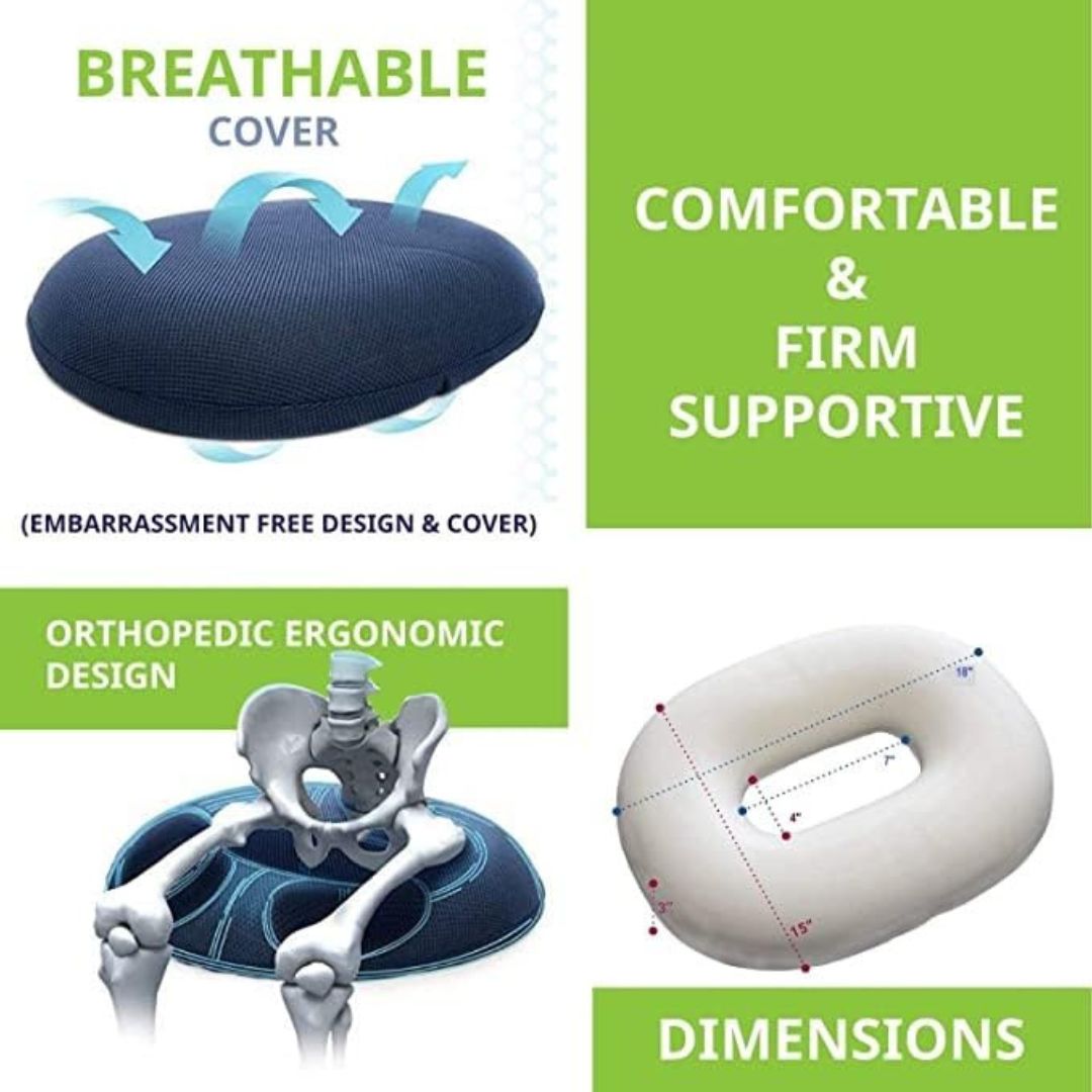 CHEVALIER Donut Round Ring Coccyx Seat Cushion for Piles Patients, Pregnancy | Soft Foam Pillow/Cushion Chair, Black