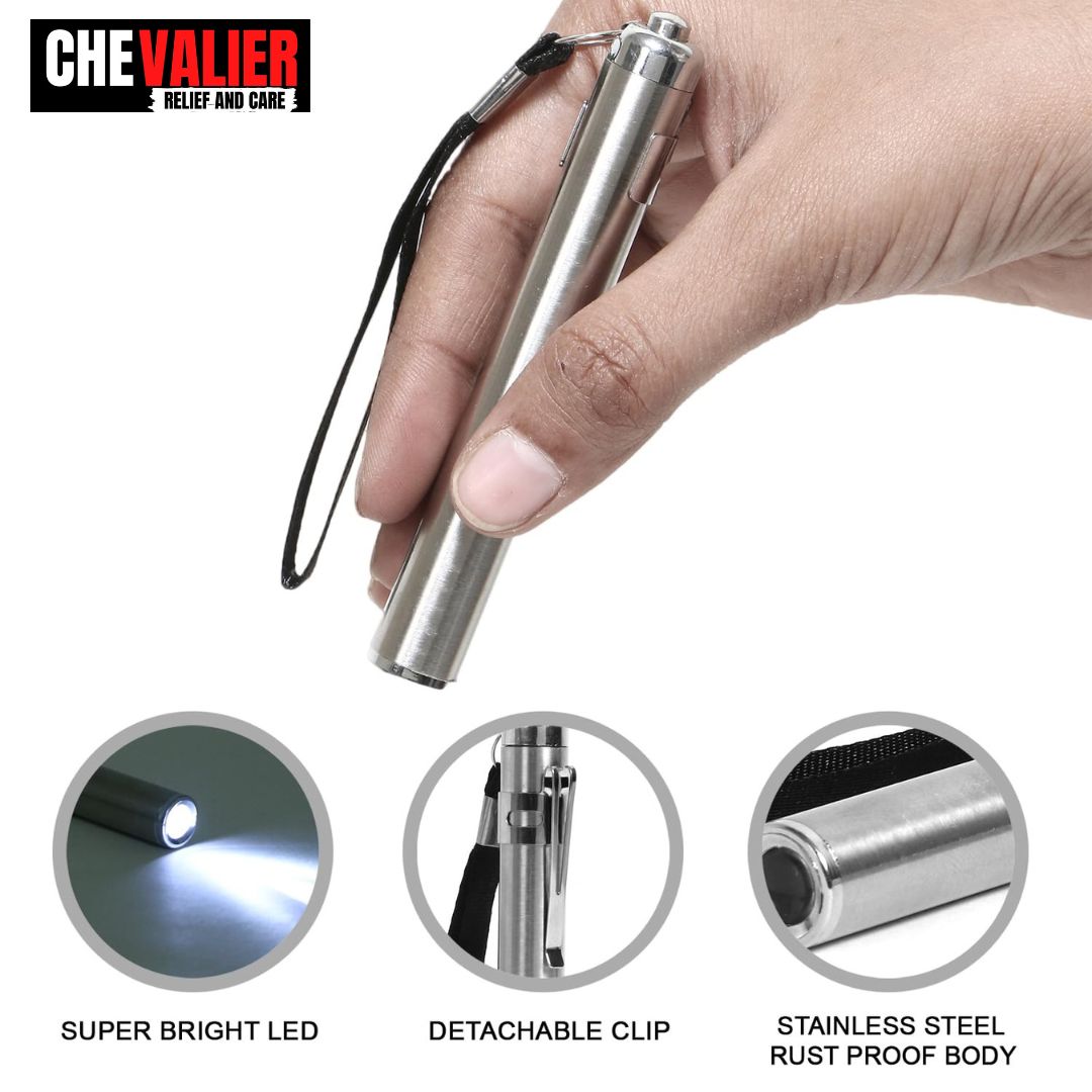CHEVALIER Medical Pocket Moon Light Pen Torch for Doctors/Nurses/Students for Examine Eyes, Ears, Throat, and Mouth, Silver