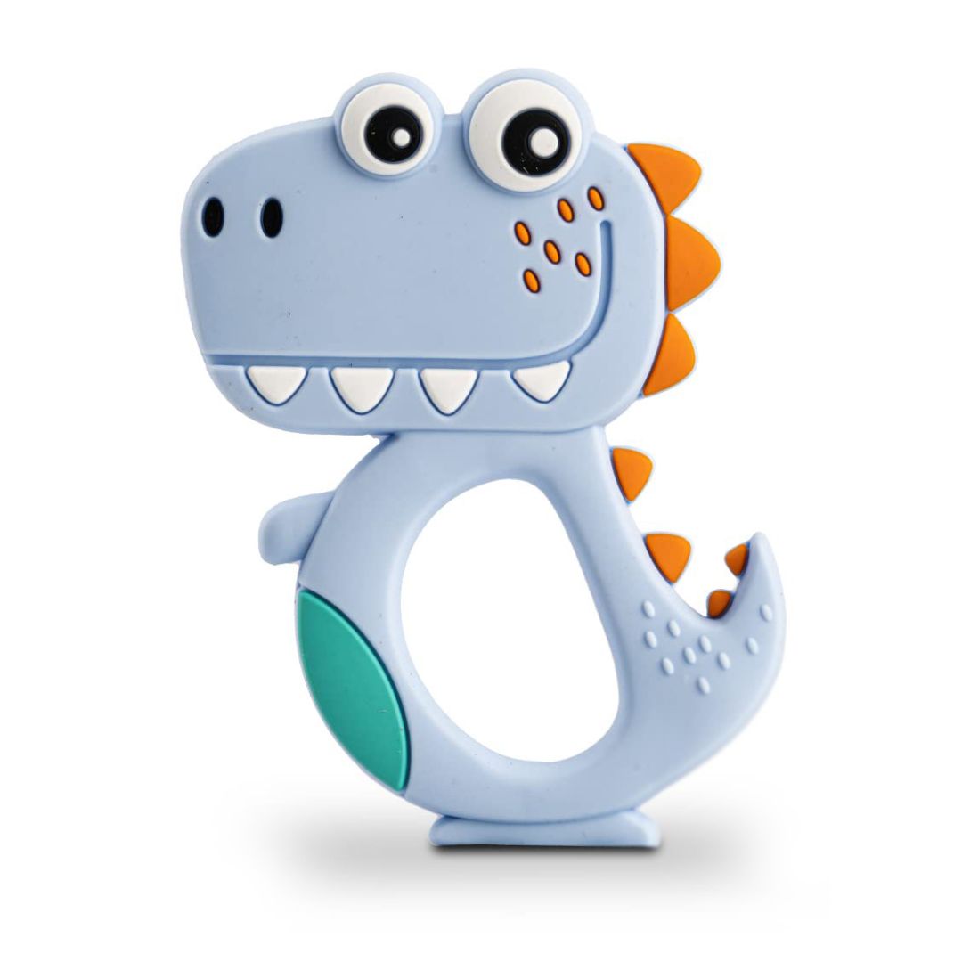 Soft Silicone Baby Teether, Dinosaur, Sky-blue