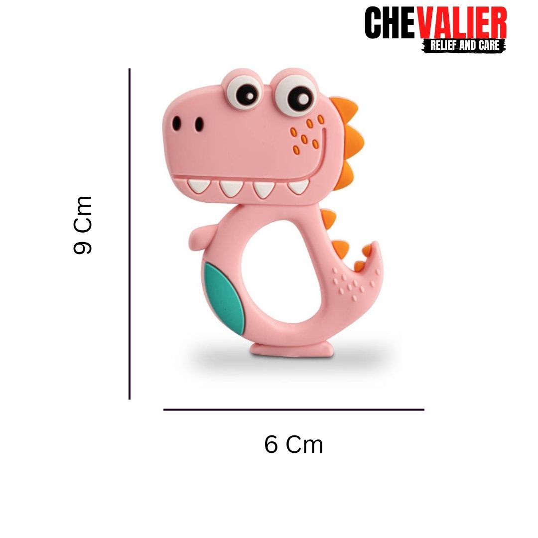 Soft Silicone Baby Teether, Dinosaur, Pink