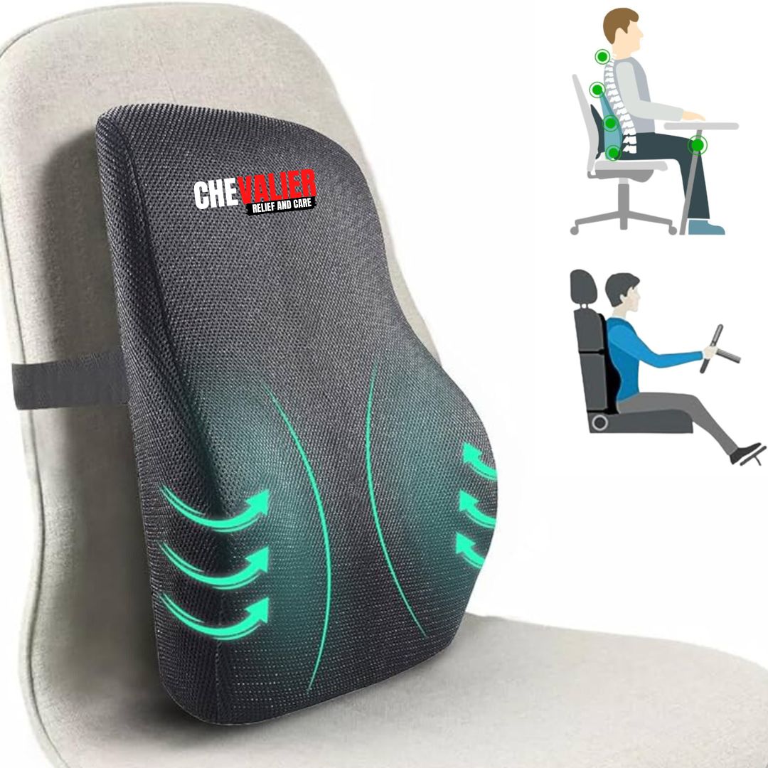 CHEVALIER Lumbar Support Backrest Compatible with Car, Office Chair for Back Pain Relief - Back Pillow for Sitting