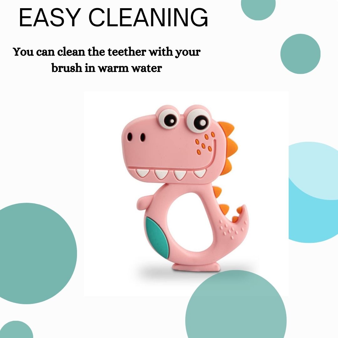 Soft Silicone Baby Teether, Dinosaur, Pink