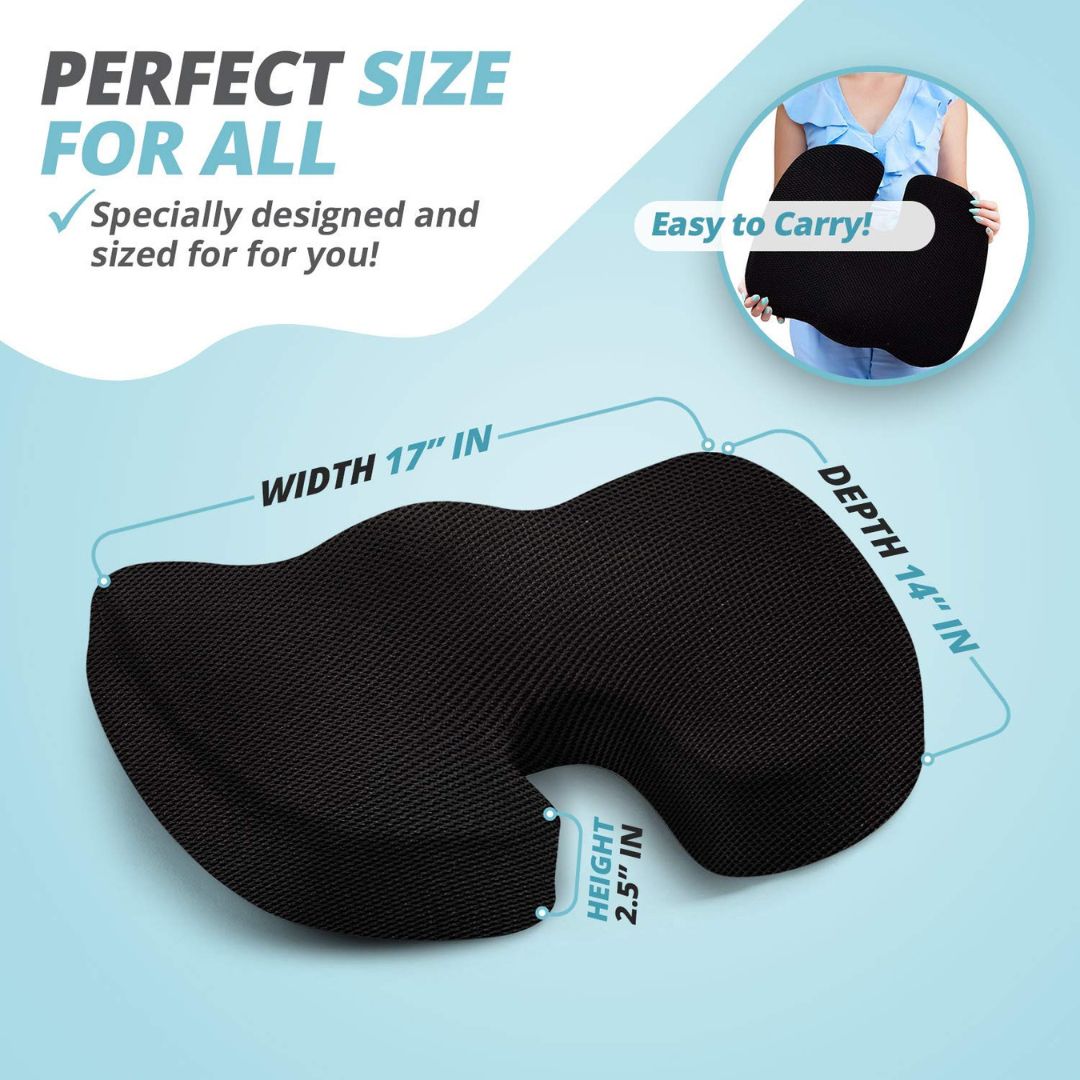 CHEVALIER Ergonomic Coccyx Seat Cushion with Tailbone Cut-Out for Car Sitting | Back Pillow/Cushion and Office Chair, Black