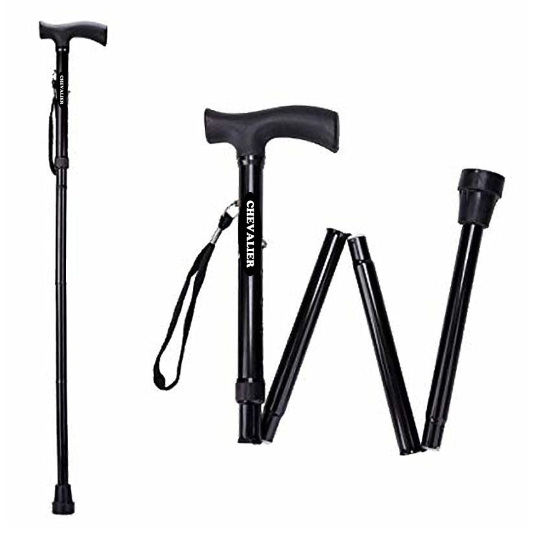 CHEVALIER 4 Fold Walking Stick Foldable and Adjustable Height for Old Senior People and Patient