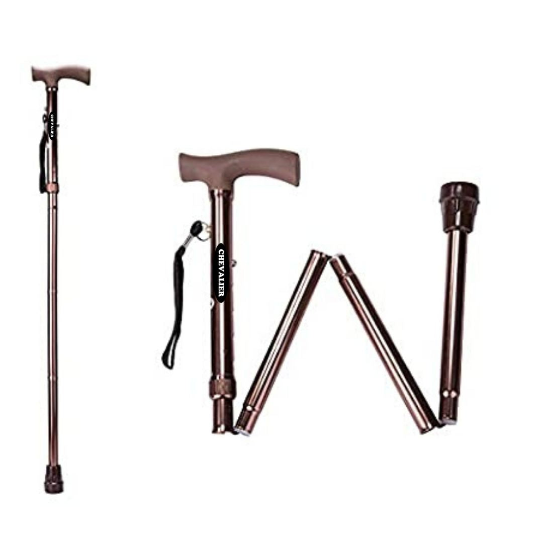 CHEVALIER 4 Fold Walking Stick Foldable and Adjustable Height for Old Senior People and Patient