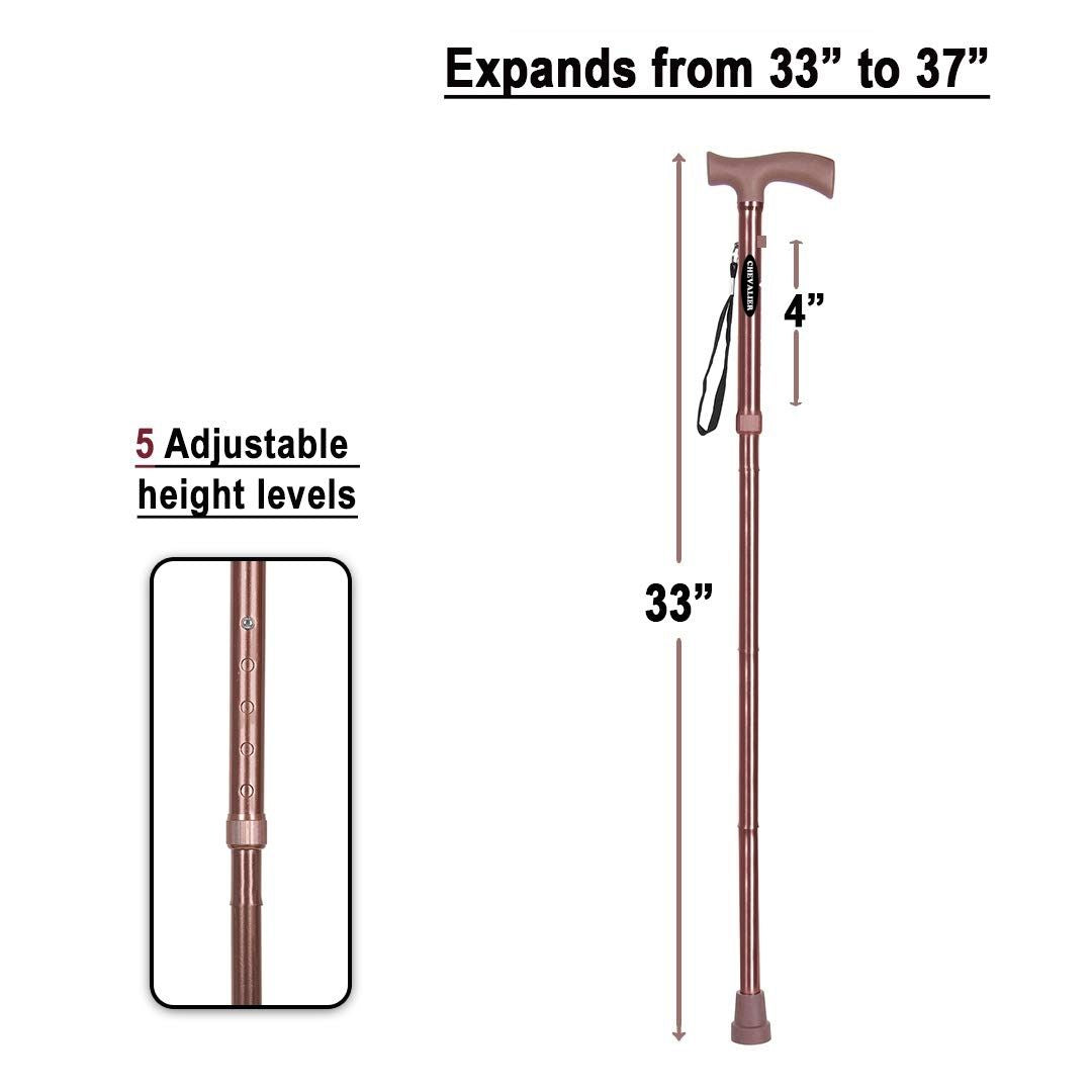 CHEVALIER 4 Fold Walking Stick Foldable and Adjustable Height for Old Senior People and Patient