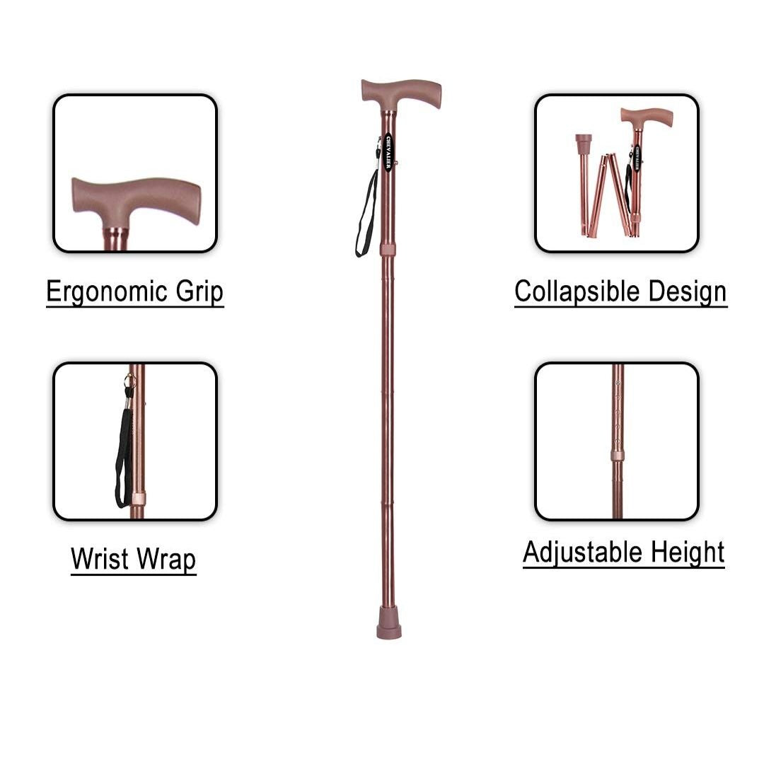 CHEVALIER 4 Fold Walking Stick Foldable and Adjustable Height for Old Senior People and Patient