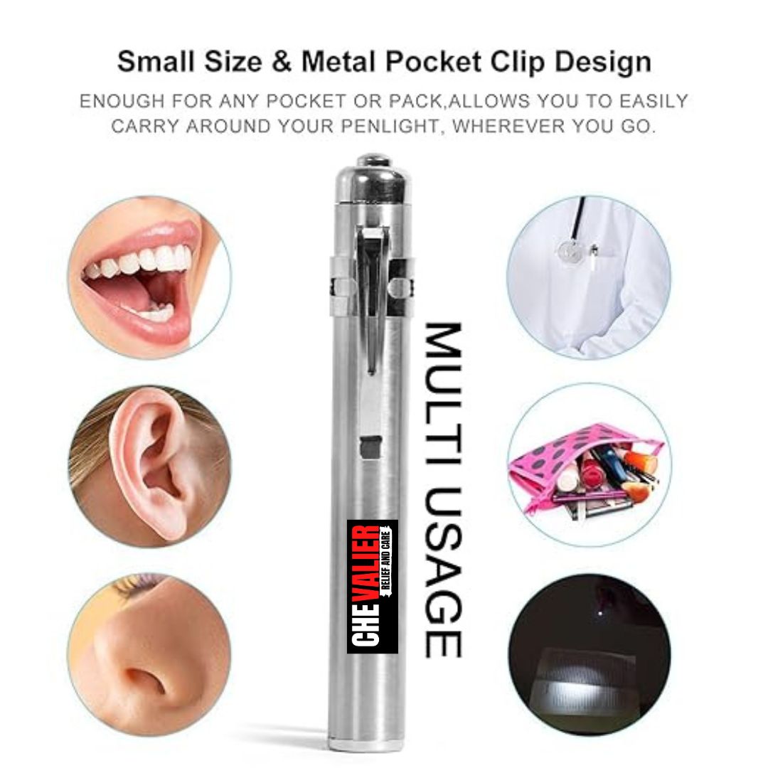 CHEVALIER Medical Pocket Moon Light Pen Torch for Doctors/Nurses/Students for Examine Eyes, Ears, Throat, and Mouth, Silver