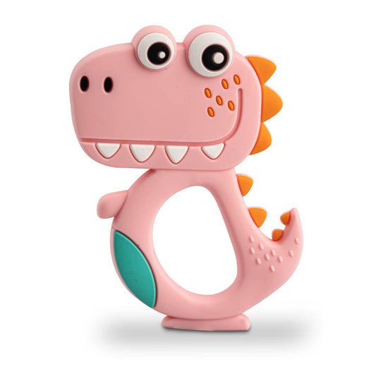 Soft Silicone Baby Teether, Dinosaur, Pink