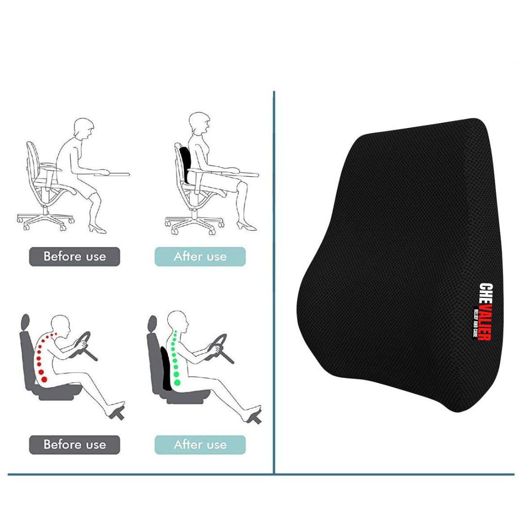CHEVALIER Lumbar Support Backrest Compatible with Car, Office Chair for Back Pain Relief - Back Pillow for Sitting